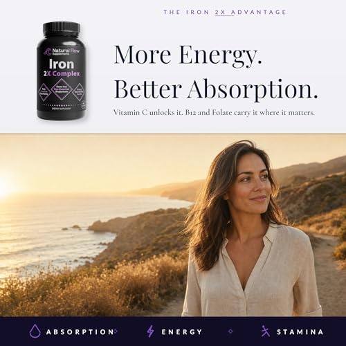 Complejo de Hierro Natural Flow 2X — Heme y Bisglicinato Ferroso, 28 mg de Hierro Elemental con Metilfolato, Metilcobalamina B12, B6, Vitamina C y - imagen 4