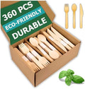 Set de Cubiertos Desechables de Madera Envmax 360 Piezas - 100% Compostables [120 Tenedores, 120 Cucharas, 120 Cuchillos] - Utensilios de Madera - imagen 1