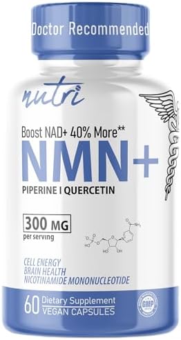Suplemento Nutri NMN 300mg - Alta Absorción de Nicotinamida Mononucleótido, 40% Más NAD+ con Quercetina y Pimienta Negra - 60 Cápsulas - imagen 1
