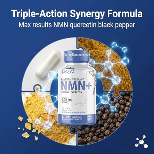 Suplemento Nutri NMN 300mg - Alta Absorción de Nicotinamida Mononucleótido, 40% Más NAD+ con Quercetina y Pimienta Negra - 60 Cápsulas - imagen 2