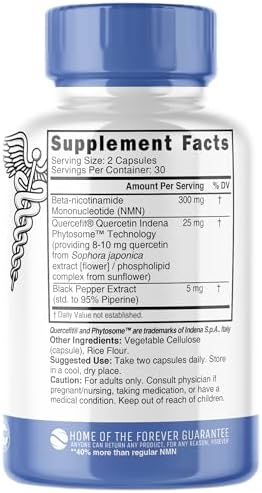 Suplemento Nutri NMN 300mg - Alta Absorción de Nicotinamida Mononucleótido, 40% Más NAD+ con Quercetina y Pimienta Negra - 60 Cápsulas - imagen 4