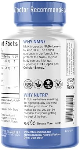 Suplemento Nutri NMN 300mg - Alta Absorción de Nicotinamida Mononucleótido, 40% Más NAD+ con Quercetina y Pimienta Negra - 60 Cápsulas - imagen 5
