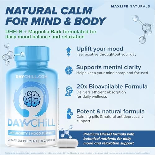 Chill Pill Happy Pills Suplemento para el Ánimo con Corteza de Magnolia, 60 Cápsulas, Dihidrohonokiol-B, Fórmula de Relajación y Equilibrio, Hecho en - imagen 2