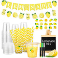 Suministros para Puesto de Limonada 50 Pzs Vasos con Tapa y Popotes, 2 Banners, Pizarra de Madera y Stickers de Limón para Decoración de Fiesta de - imagen 1