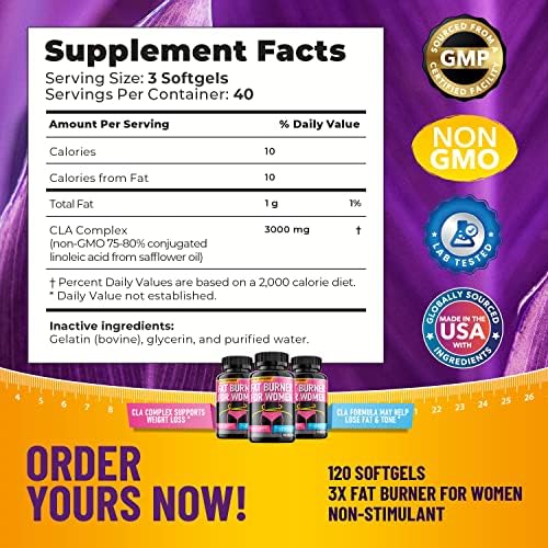 Suplemento para Quemar Grasa Abdominal en Mujeres - Pastillas para Pérdida de Peso | CLA en Softgels | Supresor del Apetito y Acelerador Metabólico | - imagen 6