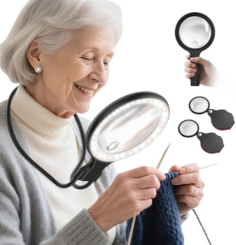 Lupa de cuello con luz para trabajos de cerca, 5.5 pulgadas, 5X, incluye 2 lupas pequeñas de 10X con funda protectora para leer libros. - imagen 1