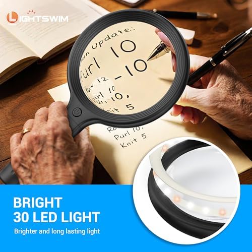 Lupa de cuello con luz para trabajos de cerca, 5.5 pulgadas, 5X, incluye 2 lupas pequeñas de 10X con funda protectora para leer libros. - imagen 5