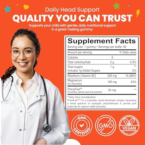 Gomitas para Niños contra Migrañas – Fórmula Original Triple Protocolo, 60 Gomitas con Magnesio, Riboflavina B2 y Feverfew – Suplemento Natural para - imagen 2
