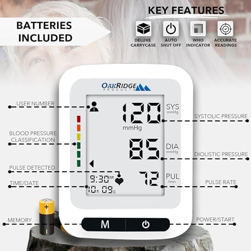 Monitor de Presión Arterial de Muñeca Oakridge, Pantalla LCD Grande Retroiluminada, Manguito Ajustable, Aviso de Voz, 240 Lecturas para 2 Usuarios, - imagen 5