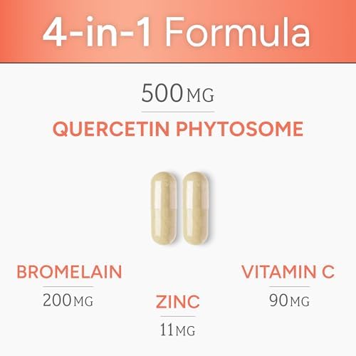 Quercetina de Alta Absorción con Bromelina, Vitamina C y Zinc - 500mg Quercetina Phytosome - 50 Veces Más Absorción - Apoya la Inmunidad y Salud - imagen 3
