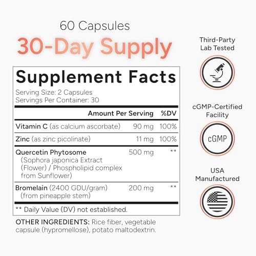 Quercetina de Alta Absorción con Bromelina, Vitamina C y Zinc - 500mg Quercetina Phytosome - 50 Veces Más Absorción - Apoya la Inmunidad y Salud - imagen 5
