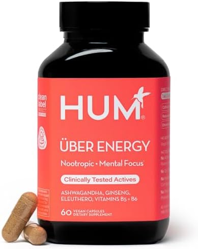 Suplemento HUM Uber Energy para el apoyo adrenal con raíz de ashwagandha, ginseng, vitaminas B y adaptógenos, 60 cápsulas veganas - imagen 1