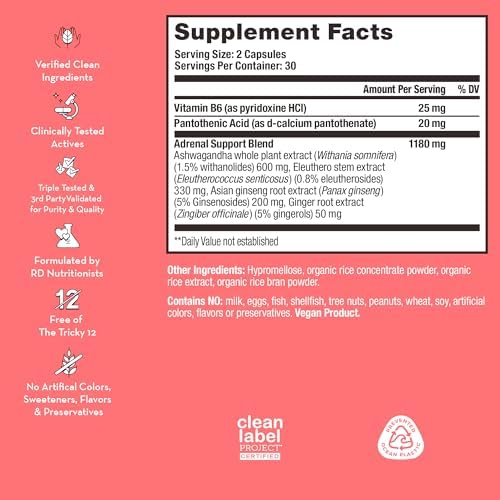 Suplemento HUM Uber Energy para el apoyo adrenal con raíz de ashwagandha, ginseng, vitaminas B y adaptógenos, 60 cápsulas veganas - imagen 4