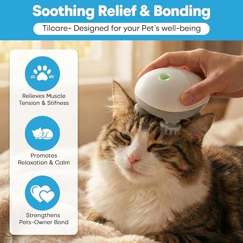 Masajeador Eléctrico de Mano Tilcare para Perros y Gatos - Herramienta de Masaje para Aliviar Tensión y Rigidez con Cuatro Cabezas de Masaje Rotativas - imagen 2
