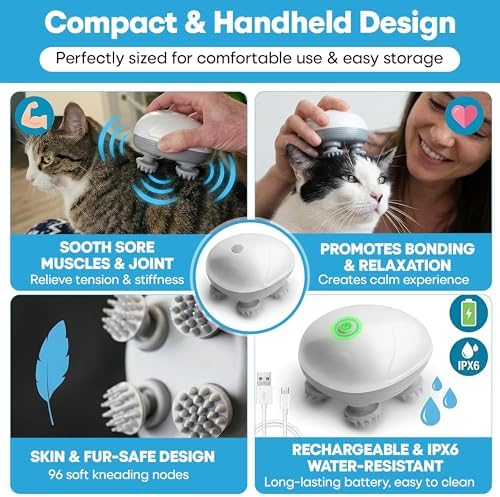 Masajeador Eléctrico de Mano Tilcare para Perros y Gatos - Herramienta de Masaje para Aliviar Tensión y Rigidez con Cuatro Cabezas de Masaje Rotativas - imagen 3