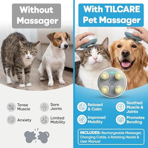Masajeador Eléctrico de Mano Tilcare para Perros y Gatos - Herramienta de Masaje para Aliviar Tensión y Rigidez con Cuatro Cabezas de Masaje Rotativas - imagen 5