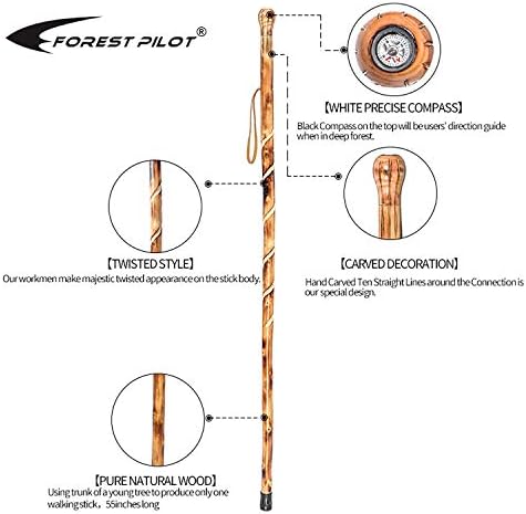 Bastón de Madera FOREST PILOT con Cabeza Grande y Estilo Torcido para Senderismo con Brújula (Color Natural, 48 Pulgadas, Una Pieza) - imagen 2