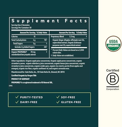 Gomitas Gaia Herbs Rapid Defense - Apoyo a la Salud Inmunológica* - con Propóleo, Jengibre y Equinácea - Orgánico USDA - 60 Gomitas Vegetarianas (30 - imagen 3