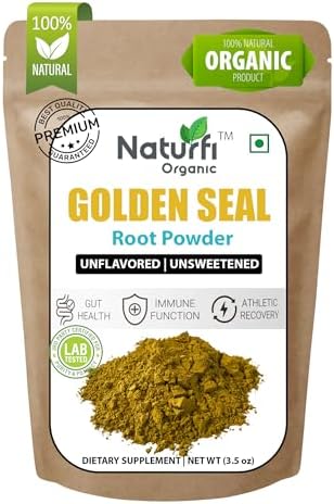 Naturfi Polvo de Goldenseal Orgánico - 3.5 oz, 100 Porciones *Probado por Terceros* Suplemento de Raíz de Goldenseal Natural Puro - imagen 1