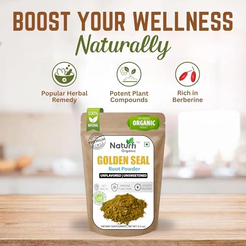 Naturfi Polvo de Goldenseal Orgánico - 3.5 oz, 100 Porciones *Probado por Terceros* Suplemento de Raíz de Goldenseal Natural Puro - imagen 2