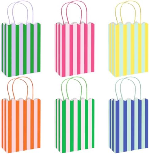 Whaline 24 Pzs Bolsas de Papel Coloridas con Asa, Bolsas de Regalo Rayadas y con Borde para Fiestas y Sorprenditas - imagen 1