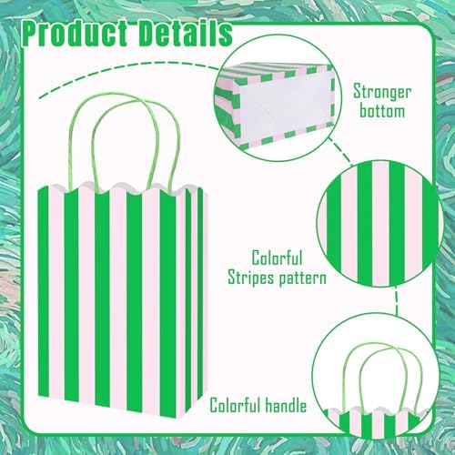 Whaline 24 Pzs Bolsas de Papel Coloridas con Asa, Bolsas de Regalo Rayadas y con Borde para Fiestas y Sorprenditas - imagen 3
