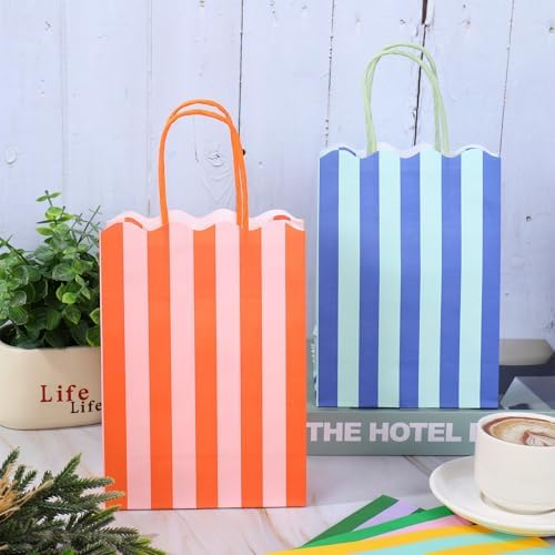 Whaline 24 Pzs Bolsas de Papel Coloridas con Asa, Bolsas de Regalo Rayadas y con Borde para Fiestas y Sorprenditas - imagen 4
