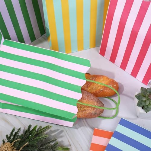 Whaline 24 Pzs Bolsas de Papel Coloridas con Asa, Bolsas de Regalo Rayadas y con Borde para Fiestas y Sorprenditas - imagen 5