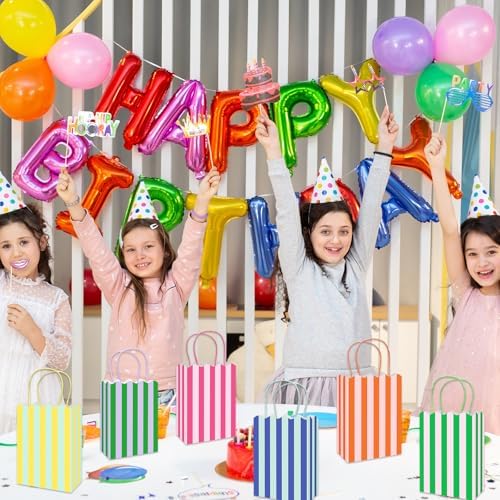 Whaline 24 Pzs Bolsas de Papel Coloridas con Asa, Bolsas de Regalo Rayadas y con Borde para Fiestas y Sorprenditas - imagen 7