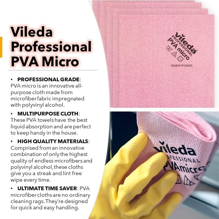 Vileda Professional | Paquete de 5 Paños de Microfibra PVA Rojos | Toallas Sintéticas Absorbentes para Limpieza Multiusos - imagen 2
