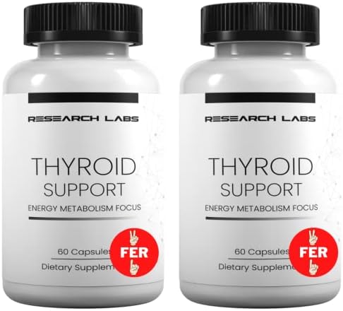 Suplemento de Soporte para Tiroides + Yodo de Research Labs - Energía, Metabolismo, Enfoque (120 Cápsulas Totales) - Paquete de 2. Apoya Niveles - imagen 1