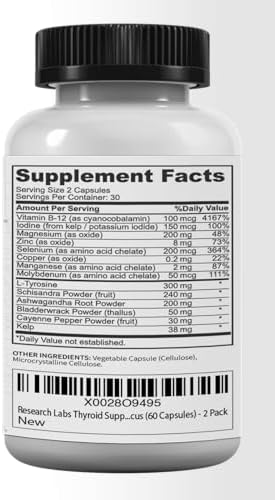 Suplemento de Soporte para Tiroides + Yodo de Research Labs - Energía, Metabolismo, Enfoque (120 Cápsulas Totales) - Paquete de 2. Apoya Niveles - imagen 6