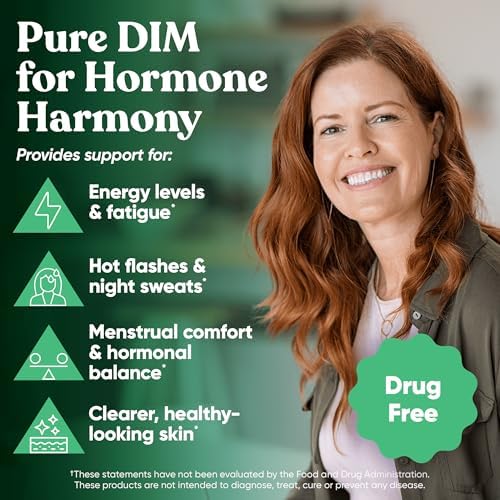 Suplemento DIM Puro 200 Mg para Mujeres y Hombres - Equilibrio Hormonal de Estrógeno, Energía, Estrés, Menopausia - 60 Cápsulas Veganas con BioPerine - imagen 2