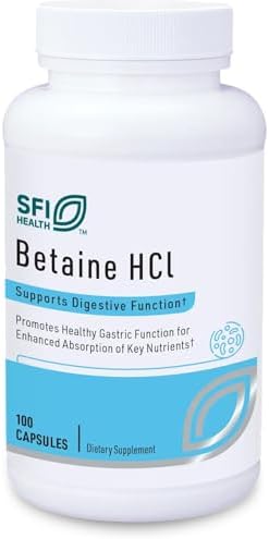 Klaire Labs SFI Health Betaína HCl 648mg - Suplemento Hipolergénico para la Digestión y Absorción de Nutrientes - Libre de Gluten y Maíz (100 - imagen 1
