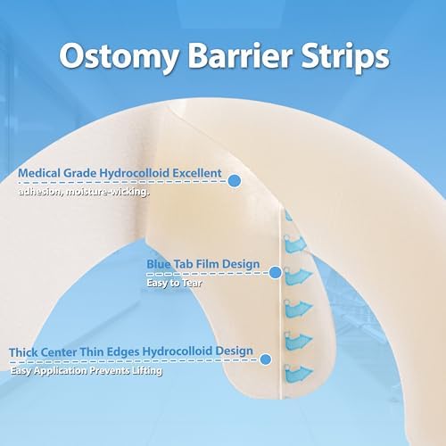 Brkiyom 50 Piezas de Tiras Elásticas para Barrera de Ostomía, Suministros Médicos Hidrocoloides para Bolsas de Colostomía, Sin Látex, Diseño Azul, - imagen 3