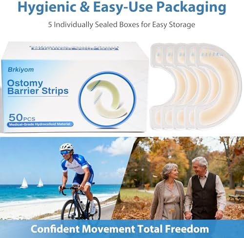 Brkiyom 50 Piezas de Tiras Elásticas para Barrera de Ostomía, Suministros Médicos Hidrocoloides para Bolsas de Colostomía, Sin Látex, Diseño Azul, - imagen 7