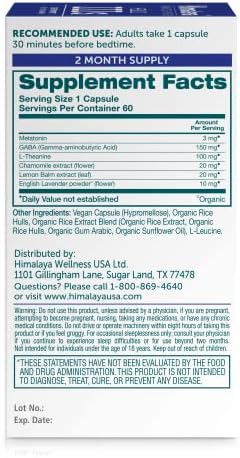 Himalaya Hello ZZZs, Suplemento Herbal para Dormir de 60 Días con Melatonina, GABA, L-Teanina, Lavanda, Manzanilla y Bálamo de Limón - Vegano, No - imagen 2