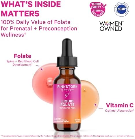 Gotas de Folato Líquido Pink Stork – 5-MTHF Methylfolate B9 | Alternativa de Ácido Fólico para Mujeres | Folato Prenatal, No GMO, Vegano, Suplemento - imagen 2