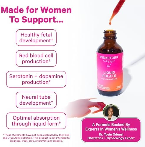 Gotas de Folato Líquido Pink Stork – 5-MTHF Methylfolate B9 | Alternativa de Ácido Fólico para Mujeres | Folato Prenatal, No GMO, Vegano, Suplemento - imagen 3