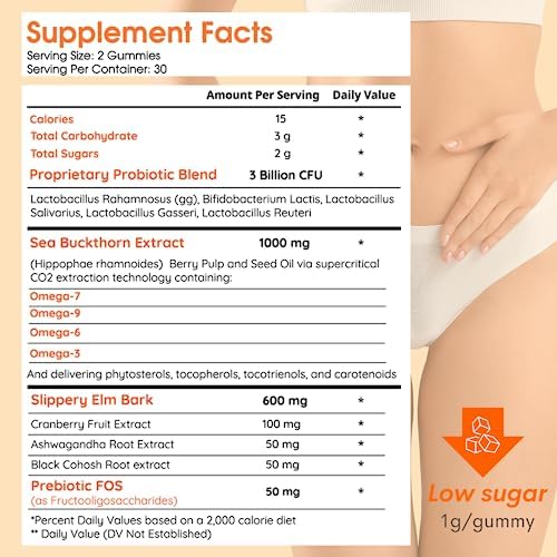 Gomitas Hidratantes Íntimas Muun con Corteza de Olmo Resbaladizo, Omega 6, 7, 9 y 3 Mil Millones de CFUs Probióticos, Prebióticos - Sin Estrógeno, - imagen 2