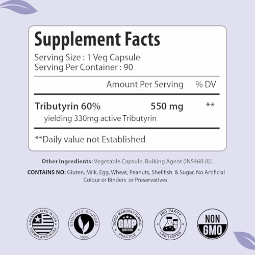 Suplemento de Tributirina ForestVibe 550mg, Fórmula Avanzada para la Salud Intestinal, 90 Cápsulas, No GMO y Libre de Gluten - imagen 2