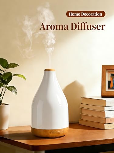 Difusor de Aceites Esenciales KinYiLO Grande de 300ML, Humidificador Ultrasonico con Luz Ambiental y Temporizador, Decoración Moderna, Color Café - imagen 2