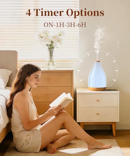 Difusor de Aceites Esenciales KinYiLO Grande de 300ML, Humidificador Ultrasonico con Luz Ambiental y Temporizador, Decoración Moderna, Color Café - imagen 3