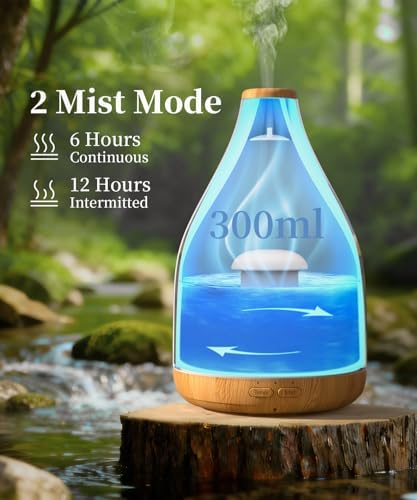 Difusor de Aceites Esenciales KinYiLO Grande de 300ML, Humidificador Ultrasonico con Luz Ambiental y Temporizador, Decoración Moderna, Color Café - imagen 5