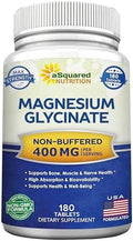 Suplemento de Magnesio Glycinate aSquared Nutrition 400mg - 180 Tabletas - Máxima Potencia y Absorción - No GMO - Soporte para Músculos, Huesos y - imagen 1