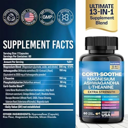 Suplemento Zoyava Corti-Soothe para el manejo del cortisol, 200mg de Magnesio, 150mg de L-Teanina, Ashwagandha y más, 60 cápsulas - imagen 2