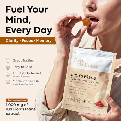 Gomitas de Hongo Lion’s Mane de Erth Wellness – 1000mg de Extracto por Porción – Apoyo para el Cerebro y la Concentración – Nootrópico Diario – - imagen 3