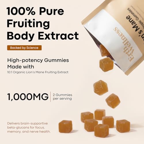 Gomitas de Hongo Lion’s Mane de Erth Wellness – 1000mg de Extracto por Porción – Apoyo para el Cerebro y la Concentración – Nootrópico Diario – - imagen 4