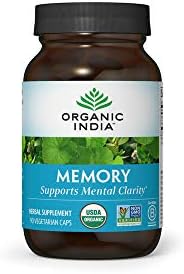 Suplemento Herbal ORGANIC INDIA Memory - Apoya la Claridad Mental, Sistema Nervioso Saludable, Inmunidad, Vegano, Sin Gluten, Kosher, Orgánico USDA, - imagen 1
