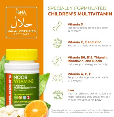 Noor Vitamins Multivitamínico Halal para Niños Masticable: Vitaminas Esenciales para Inmunidad, Huesos y Salud Visual con Hierro - Sin GMO y Sin - imagen 3